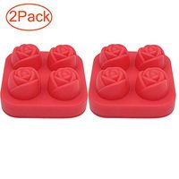 Samoii Rose Shape Ice Cube Tray Large Size Silicone Flexible 2 Cavity Ice Maker for Whiskey and Cocktails, Keep Drinks Chilled (2Pc/Pack)