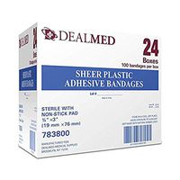 Dealmed Sheer Plastic Flexible Adhesive Bandages, Sterile with Non-Stick Pad, 3" x 3/4", 100 Count (24 Pack)
