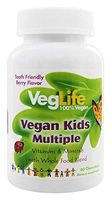 VegLife Vegan Kids Multiple | Natural Berry Flavor Chewable Multivitamin and Mineral | Whole Food Blend w/Spirulina | No Added Sugar | 60 Chewables | 2 pk