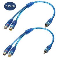 RCA Y Adapter Connector 2 Female to 1 Male, Car Audio RCA Splitter Adapter Cable, Blue (2 Pack)