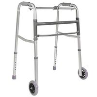 PCP Adjustable Single-Release Folding Walker with Wheels, Grey, Adult Size