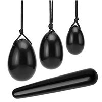 MANIFO 3pcs Drilled Yoni Eggs Obsidian Crystal Muscles Excercise Massage Stones w/ 1 Massage Wand Set