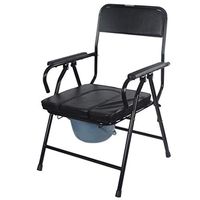 Zhong Leather Old Man Toilet Chair Thick Steel Pipe Folding Toilet Toilet Old Commode Chair - Black