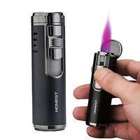 Torch Lighter Windproof Quad Flame Gas Butane Refillable Cigar Lighter with Punch Fashion and Durable (Black)