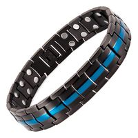 Wollet Mens Titanium Steel Magnetic Therapy Bracelet with Double Strong Magnets for Arthritis Pain Relief, Black&Blue