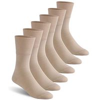 Non-Binding Socks, Feelwe Men's Moisture Wicking Cushioned Crew Dress Ankle Diabetic Socks Women Circulatory Extra Wide Top Socks Cotton Socks for Women Diabetic Crew Socks Size 9-11, 6 Pairs Beige M