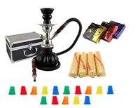 Zebra Smoke Starter Series: 11" 1 Hose Pumpkin Hookah WITH CARRYING CASE Combo Kit Set w/ Instant Charcoal (Like Three Kings Charcoal), Hydro Herbal Molasses(like Blue Mist), and Hookah Mouth Tips Smokes More Then Hookah Pen (RED)