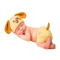 Newborn Baby Photo Props Outfits, Funiup Crochet Knitted Dog Cute Hat with Short Wrap Cloth Small Puppy Tail Set for Boys Girls Photography Shoot