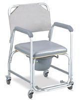 MedMobile Aluminum Portable Commode Shower Wheelchair with Toilet Style Seat and Cover