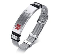 MEALGUET Custom Engraving-Stainless Steel Mesh Wristband Adjustable Medical Alert ID Bracelets for Men Dad