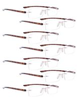 READING GLASSES 7 pack Small Lens Rimless Readers (Tortoise Arm, 1.75)