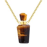JIANGYUE Women Long Necklace Natural Tiger Eye Gemstone Aroma Essential Oil Diffuser Perfume Bottle Necklace Pendant for Women Irregular Unpolished Jewelry