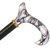 Wood Cane With Acrylic Black Pearl Swirl Derby Handle and Collar - Black Stain