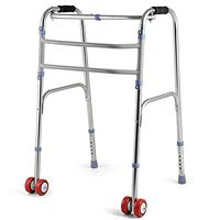 LTLHXM Folding Lightweight Aluminium Walking Frame Zimmer Walker with 2 Wheels Adjustable Height Mobility Aid Helps with Walking Independently Elderly Parents Grandparents Disabled Injured