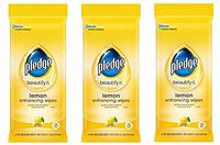 Pledge Multisurface Furniture Polish Wipes, Works on Wood, Granite, and Leather, Cleans and Protects, Lemon (24 Total Wipes) (Тhrее Pаck)