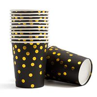 Black and Gold Foil Polka Dot Paper Cups 9 oz,Disposable for Party,Birthday,Bridal/Baby Shower,Wedding,Graduation,New Year Eve Party Supplies 2020 - Serves 16