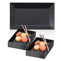 Kaya Collection - Black Plastic Rectangle Salad/Dessert Plates - Disposable or Reusable - 1 Case (120 Plates)