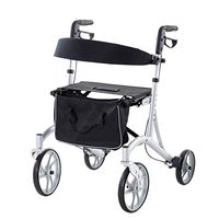 HOMCOM Adjustable Folding Aluminum Rollator/Walker with Dual Braking System, All Terrain PVC Tire Wheels, and Storage Bag