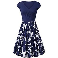 Women's V Neck Fomal Dresses, Clearance ! Ladies Summer Short Sleeve Casual Floral Printed Swing Vintage A-Line Dress