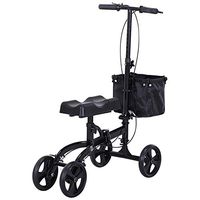 ZBYL Foldable Steerable Leg Knee Walker Scooter with Basket, Medical Disabled Walking Aid Crutches Alternative - Black