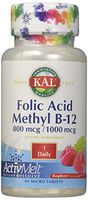 Kal 800 Mcg Folic Acid Methyl B-12 Tablets, Raspberry, 60 Count