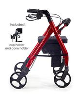Comodità Prima Heavy-Duty Rolling Walker Rollator with Comfortable 15-Inch Wide Nylon Seat (Metallic Red)