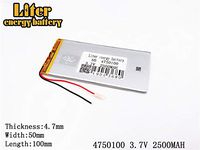 3.7V 2500mAh 4750100 Lithium Polymer Ion Rechargeable Battery Lithium Polymer Li-Po Battery for MP4 GPS MP3 Bluetooth Stereo DIY Gift