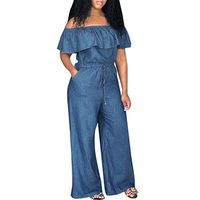 Euone Womans Romper Clearances, Women Off Shoulder Denim Jeans Look Long Party Club Playsuits Jumpsuits