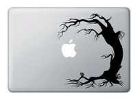Trippy Tree with Mushrooms Toadstools - Spooky Goth Halloween Tree - Vinyl MacBook Laptop Decal (7.25" w x 8.25" h) (Black)