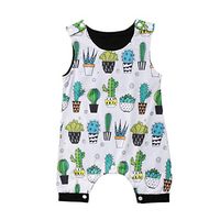 Tomppy Newborn Infant Baby Boys Girls Romper Sleeveless Cactus Printed Jumpsuits Unisex Summer Cute Playsuits Clothes Set White