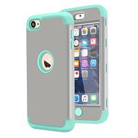 TENKER 3in1 Hybrid Full Body Impact Resistant Shockproof Soft Silicone Bumper Case Cover for Apple iPod Touch 5th/6th Generation (Grey+Wint Green)