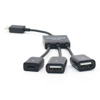 Micro USB Cable Adapter Split Splitter Lead Cord 3-Port Charging OTG Host Cable Cord Adapter, 3 in 1 Micro USB HUB Male to Female Double USB 2.0 for Android Smart Phone Tablet (black)