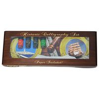 Treasure Gurus Antique Nautical Writing Desk Set - Feather Quill Nib Pen Color Ink Inkwell Refill