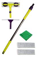 Premium Window Squeegee Kit with Extension Pole and Microfiber Glass Scrubber Includes Soft Rubber Blade and Replacement Cleaner Pad with Bonus Polishing Cloth for House Shower Car and Outdoor