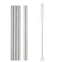 Sinwo 4PC Stainless Steel Metal Straws Reusable Drinking Straws with Cleaning Brush for Thick Smoothie Bubble Tea Milkshake Jumbo Drinks (Silver)
