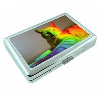 Rainbow Cat Em1 Hip Silver Cigarette Case Id Holder Metal Wallet 4" X 2.75" RFID Protection