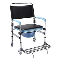 Wheeled Toilet Chair Stainless Steel Shower Chair Commode Wheelchair Mobile Toilet Seat Foldable Toilet Stool Four Wheel Brakes Can Be Fixed