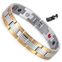 Extra Germanium Strength Magnetic&Negative-ions Therapy Gold Plated 316L Stainless Steel Bracelets for Men Health Stress Relief Wristband [Free Links Removal Tool]