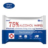 OYEFLY Alcohol Wet Wipes 75% Portable (1 Packs,10Wipes) Daily Use for Hand Home House Travel Office Electronics School for All-Purpose Cleaning Household Daily Protection (5Pack)