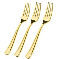 WDF 225 Gold Plastic Forks7.4inch - Heavyweight Disposable Gold Silverware-Perfect Plastic Utensils for Parties, Weddings and Catering Events (Gold Forks)