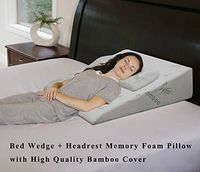 InteVision Extra Large Foam Bed Wedge Pillow (33" x 30.5" x 7.5") & Headrest Pillow in ONE Package - 2" Memory Foam Top - Helps Relief for Acid Reflux, Post Surgery, Snoring, and Back Pain
