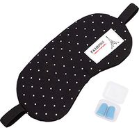 HappyDaily Beautiful and Comfortable Sleep mask with Boxed Ear Plugs (Black Polka Dot)