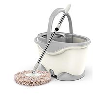 MOP Spinning and Bucket Cleaning Set 360 Degree Spinning Double Drive Hand Pressure Household (Color : Milky White)