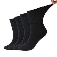 Dsource Diabetic Socks for Men Women,Non-Binding Loose Fit Dress Socks with Seamless Toe 4 Pairs L/XL Black
