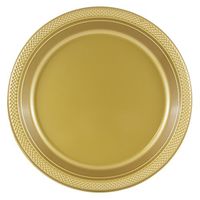 JAM PAPER Round Plastic Party Plates - Large - 10 1/4 inch - Gold - 20/Pack