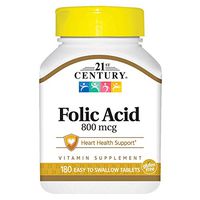 21st Century Folic Acid 800 mcg - 180 Tablets, Pack of 2