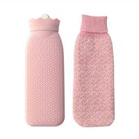 Hot Water Bottle with Knit Cover Portable Large Water Bag Hot and Cold Therapy, Pink