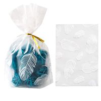 HeiHy 50 Pcs Feather Pattern Cellophane Food Packaging Bag Transparent Gift Wrap Pouches with Gold Twist Ties