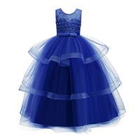 Driuankeji Girls Formal Dress Wedding Party Birthday Bowknot Sleeveless Dresses Kids Princess Cosplay Dress Outfit Dark Blue