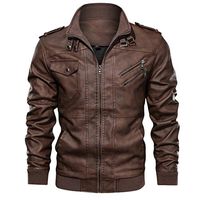 Men's Long Sleeve Leather Jacket,Clearance!! Males Zipper Pockets Autumn Winter Vintage Stand Collar Casual Biker Coat Tops